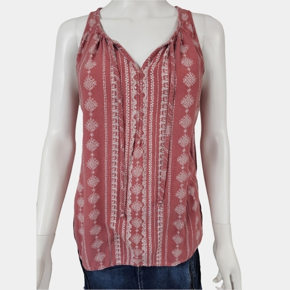 Sonoma Diamond Shape Print Sleeveless V-Neck Top With Front Ties Size S